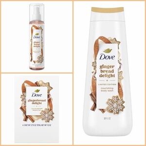 Dove Limited Edition GINGERBREAD DELIGHT Body Wash, 4 Bar Soap & Body Mist